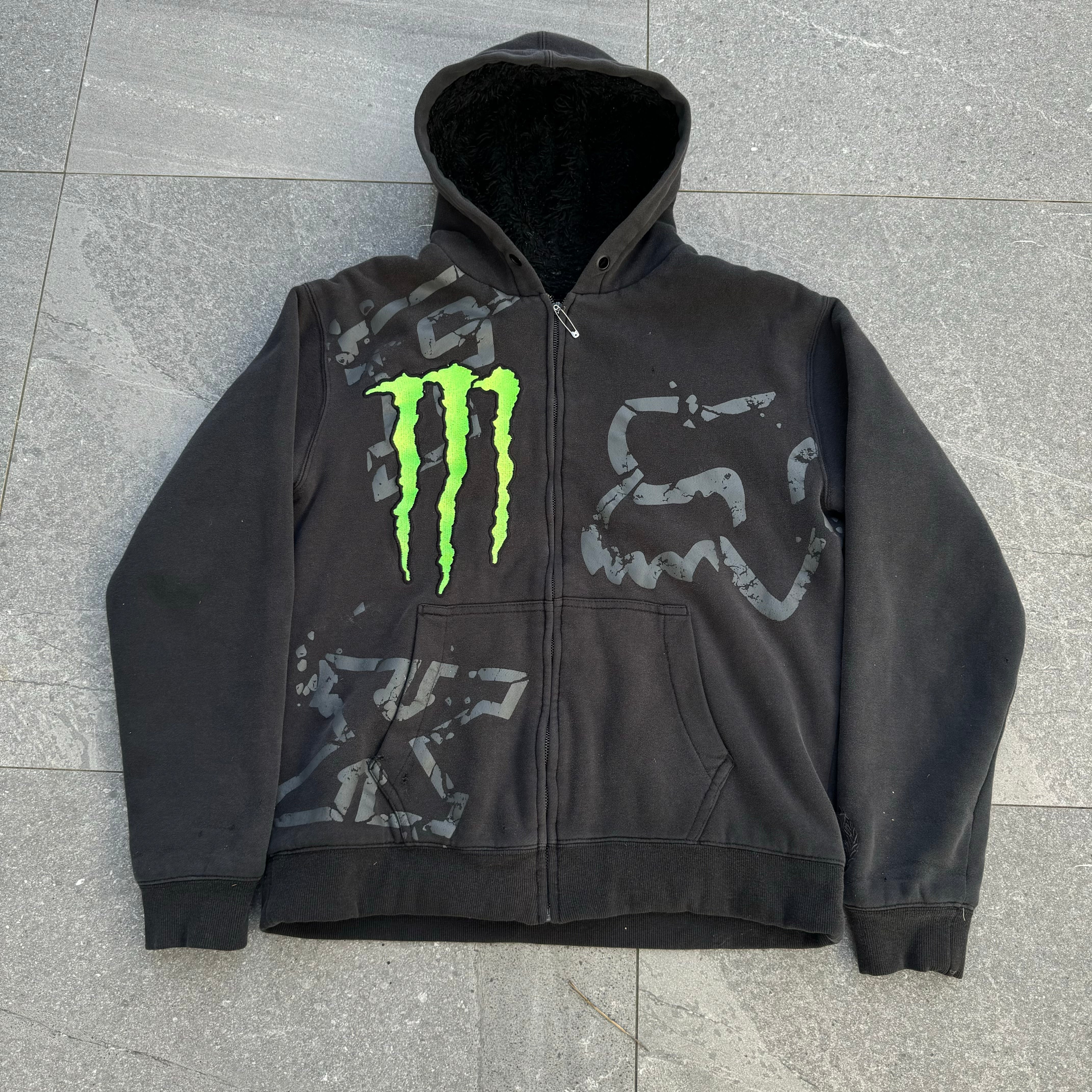 Fox X Monster Collab Racing Medium popular Zip Up Fleece Lined Jacket